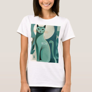 Retro Grönt Katt "Meow" T Shirt
