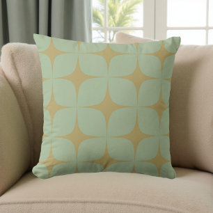 Retro Grönt Mid Century Modern Geometric Boho Kudde