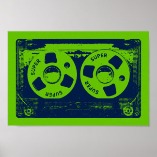 Retro-Grönt och blått kassettband Poster