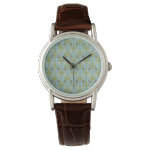 Retro Grönt och Blue Cute Folksy-Blommönstret Armbandsur