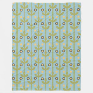 Retro Grönt och Blue Cute Folksy-Blommönstret Fleecefilt