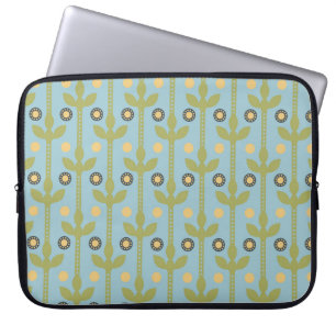 Retro Grönt och Blue Cute Folksy-Blommönstret Laptop Fodral