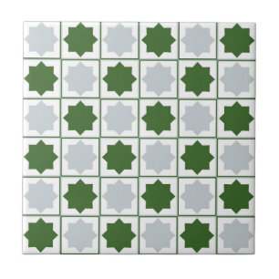 Retro-Grönt och Blue Islamic Geometric Mönster Kakelplatta