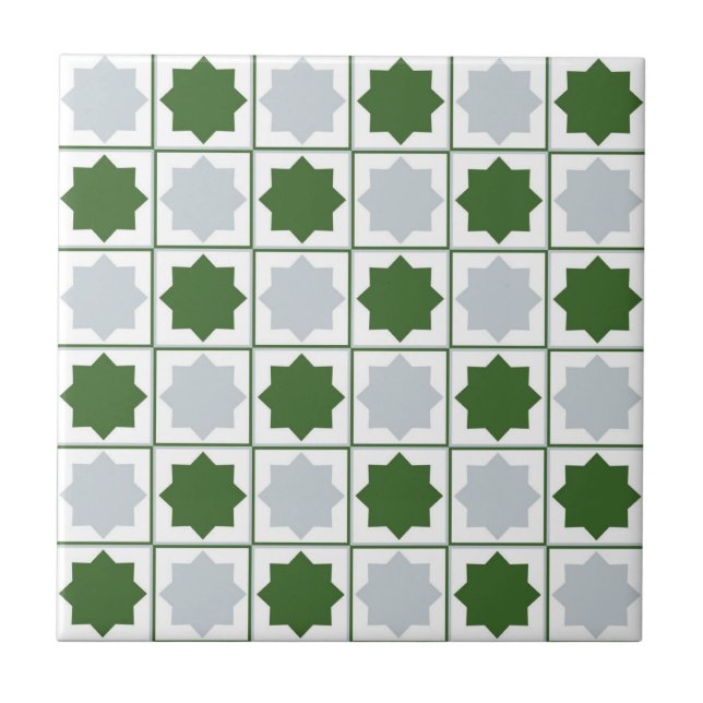 Retro-Grönt och Blue Islamic Geometric Mönster Kakelplatta (Framsidan)