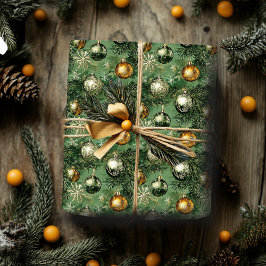 Retro Grönt och Guld Ornaments Pappra radbyte Presentpapper