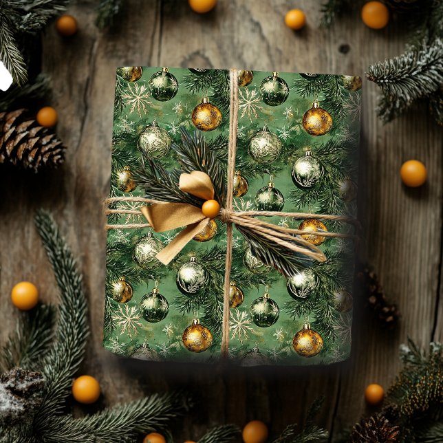 Retro Grönt och Guld Ornaments Pappra radbyte Presentpapper (Skapare uppladdad)