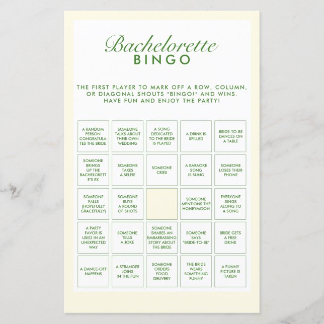 Retro-Grönt och Gult Bachelorette Bingo-spel (Framsida)