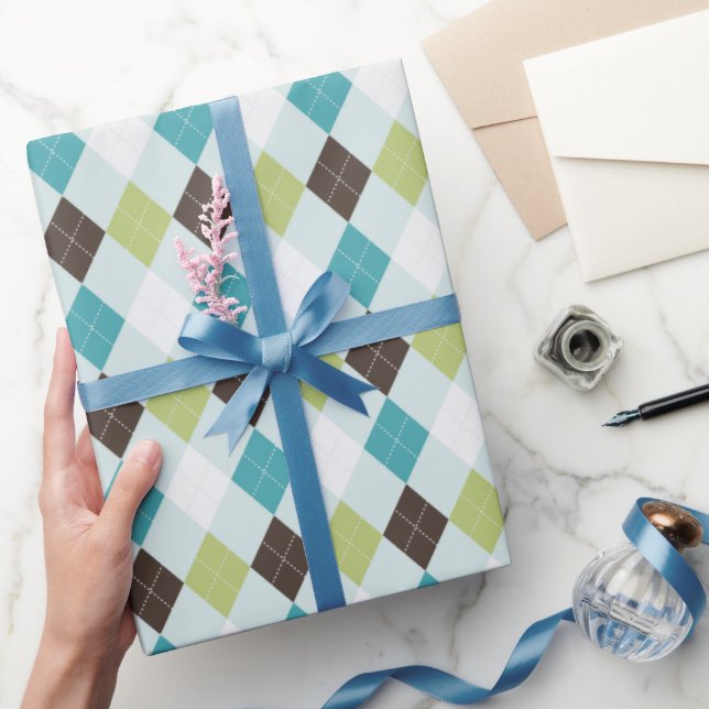 Retro grönt och turkos argyle mönster presentpapper (Gifting)