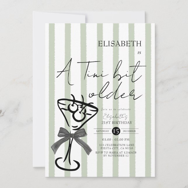 Retro Grönt Olive Martini Birthday-inbjudan Inbjudningar (Framsida)