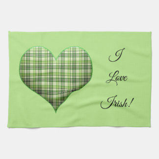 Retro grönt plaid hjärta St Patrick I kärlek Irish Kökshandduk