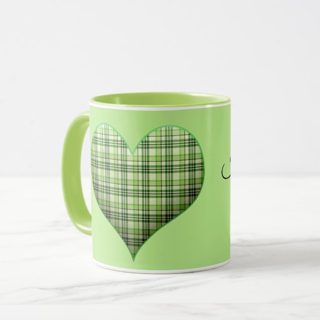 Retro grönt plaid hjärta St Patrick I kärlek Irish Mugg (Framsida vänster)