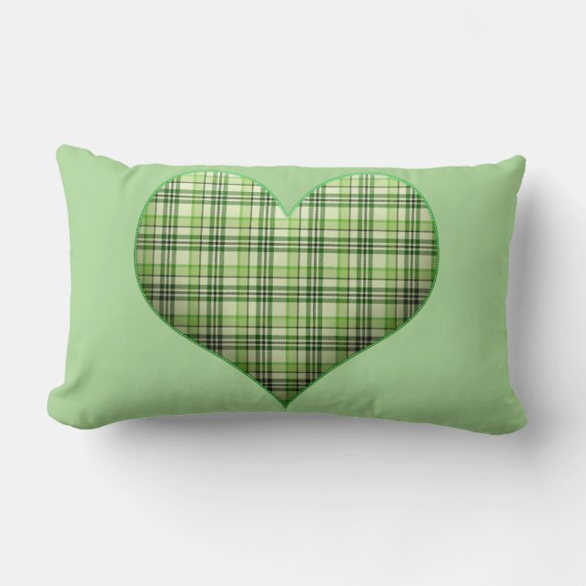 Retro grönt plaid puffy eart St Patrick Lumbarkudde (Framsida)