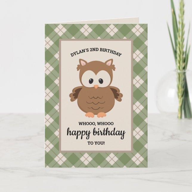 Retro Grönt Pput Uggla Birthday Kort (Framsida)