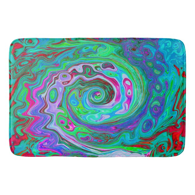 Retro Grönt, Red and Magenta Abstrakt Groovy Swirl Badrumsmatta (Framsidan)
