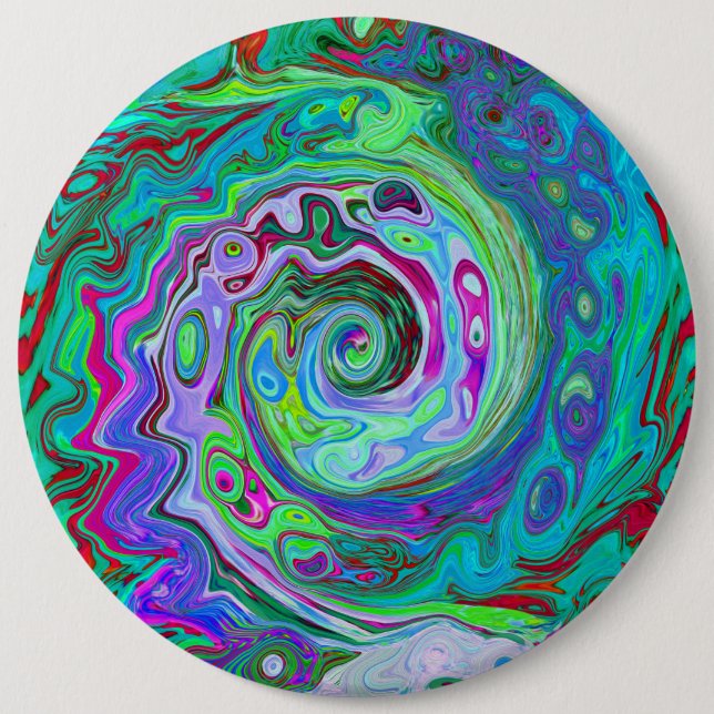 Retro Grönt, Red and Magenta Abstrakt Groovy Swirl Knapp (Framsida)