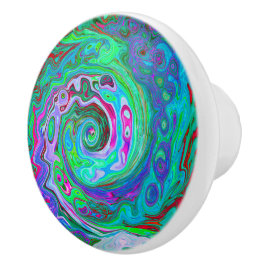 Retro Grönt, Red and Magenta Abstrakt Groovy Swirl Knopp
