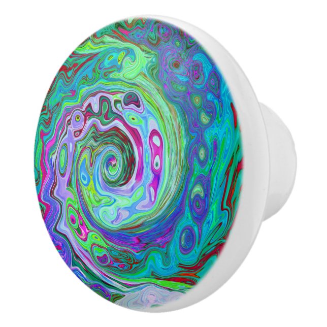 Retro Grönt, Red and Magenta Abstrakt Groovy Swirl Knopp (Höger)
