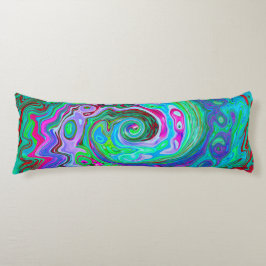 Retro Grönt, Red and Magenta Abstrakt Groovy Swirl Kroppskudde