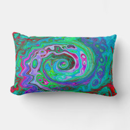 Retro Grönt, Red and Magenta Abstrakt Groovy Swirl Lumbarkudde