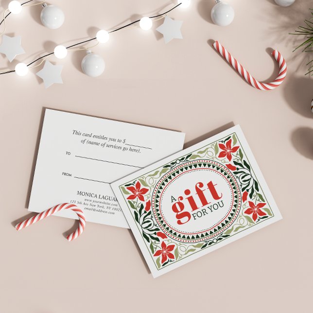 RETRO GRÖNT RED FLOWERS RAM CHRISTMAS ("Intricate Victorian-Style Green & Red Floral Gift Card: Timeless Gifting Charm)