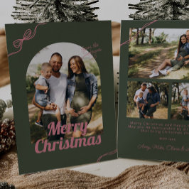 Retro Grönt & Rosa Bow Arch Photo jul Julkort