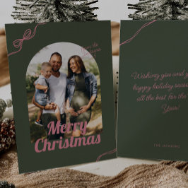 Retro Grönt & Rosa Bow Arch Photo jul Julkort