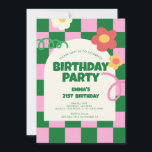 Retro Grönt Rosa Checker 21:a födelsedagen Party Inbjudningar<br><div class="desc">Födelsedagsfesten Retro Grönt Rosa Checker Mönster</div>