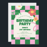 Retro Grönt Rosa Checker 21:a födelsedagen Party Inbjudningar<br><div class="desc">Födelsedagsfesten Retro Grönt Rosa Checker Mönster</div>