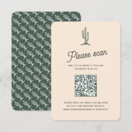 Retro Grönt Saguaro Cacti Desert Bröllop QR-kod OSA Kort