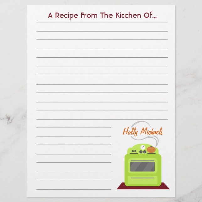 Retro Grönt Stove Modern Köksrecept Papper (Framsida)