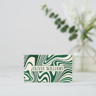 Retro Grönt Swirl Abstrakt Mönster Visitkort