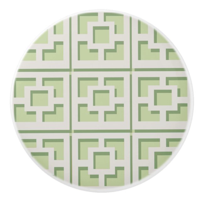Retro Grönt Trellis Ceramic Drag Knopp (Framsidan)