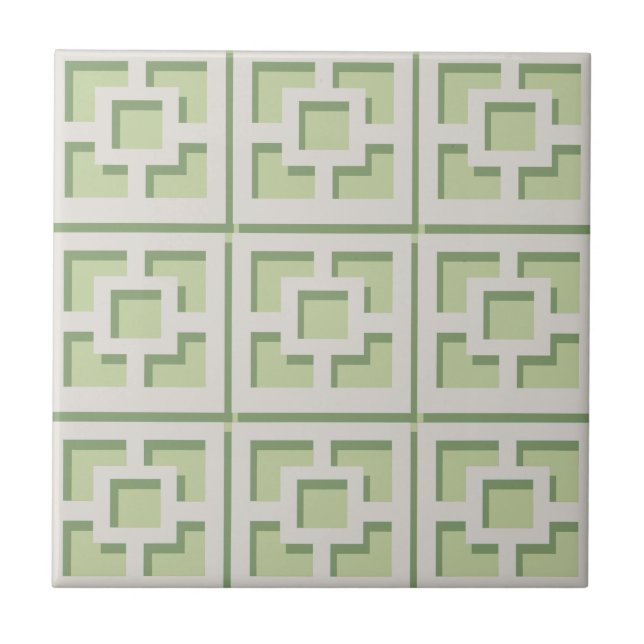 Retro Grönt Trellis Ceramic Tile Kakelplatta (Framsidan)