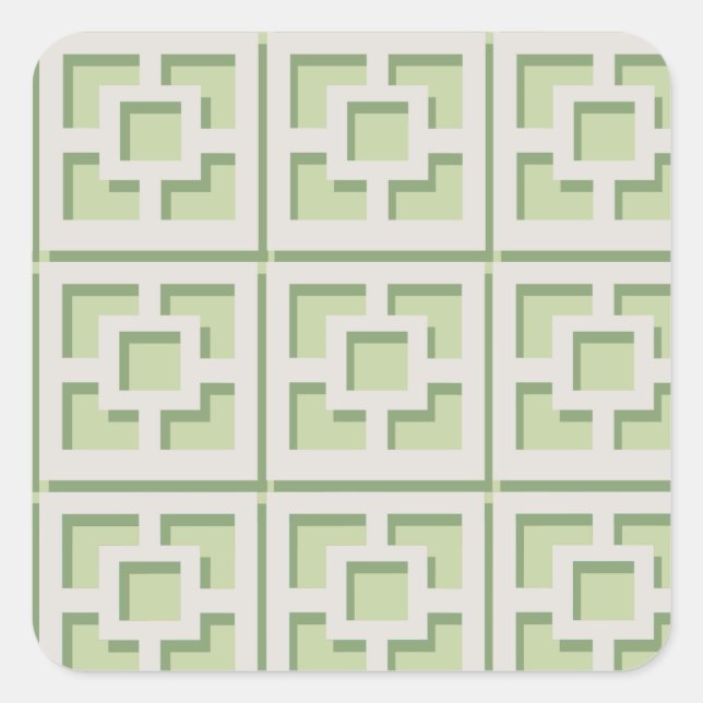 Retro Grönt Trellis Sticker Fyrkantigt Klistermärke (Framsida)
