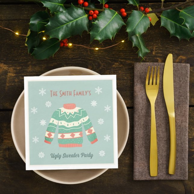 Retro Grönt Ugly jul Sweater Party Snowflake Pappersservett (Skapare uppladdad)