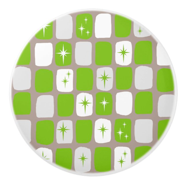 Retro Grönt & White Starbursts Ceramic Knob Knopp (Framsidan)