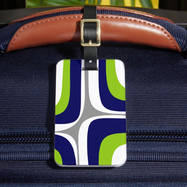 Retro Groove Mid Century Modern Abstrakt Lime Navy Bagagebricka (Framsida Insitu 2)