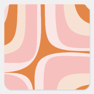 Retro Groove Rosa och Orange Abstrakt Mönster Fyrkantigt Klistermärke