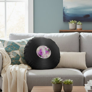 Retro Groove Vinyl Record Round Pillow Rund Kudde
