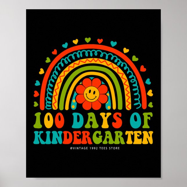 Retro Groovy 100 dagar av Kindergarten Teacher Kid Poster (Framsidan)