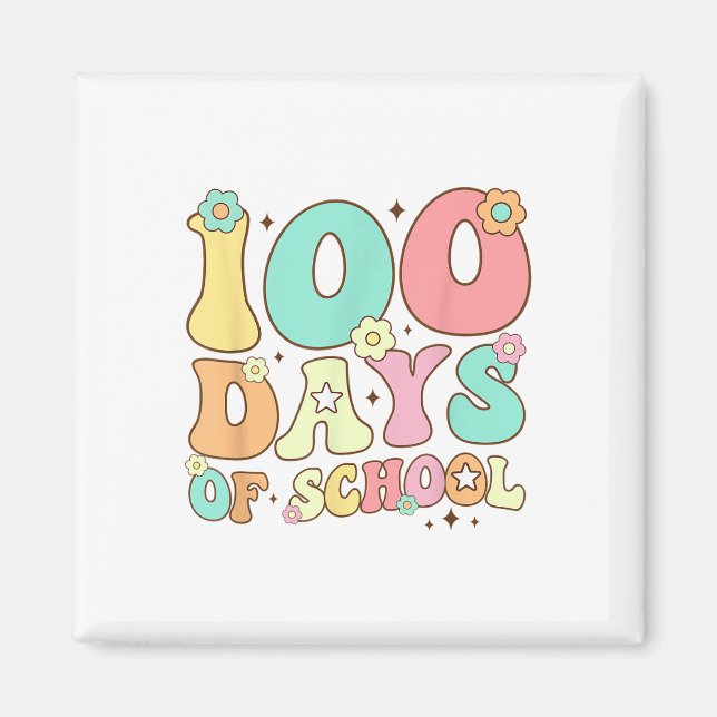 Retro Groovy 100 dagar Lycklig 100-dagarsdag i sko Magnet (Framsidan)