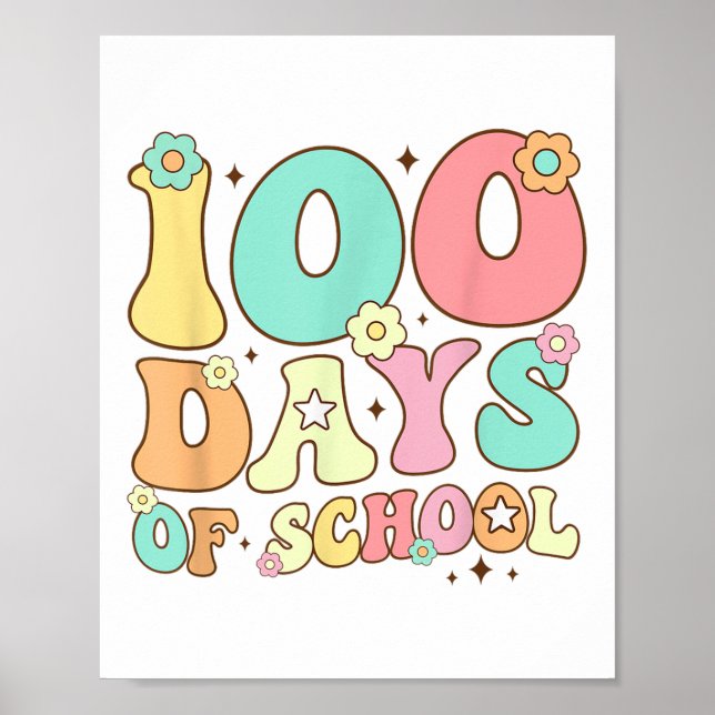 Retro Groovy 100 dagar Lycklig 100-dagarsdag i sko Poster (Framsidan)