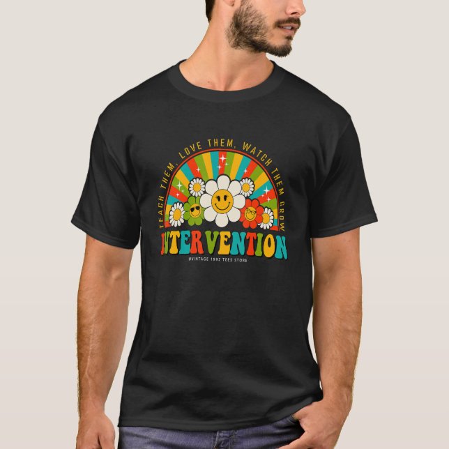 Retro Groovy 100 dagars skollärarintervention T Shirt (Framsida)