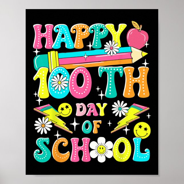 Retro Groovy 100-dagen för skollärare Kid Happ Poster (Framsidan)