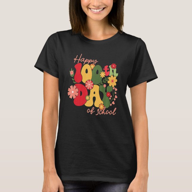 Retro Groovy 100 Days Of School Teacher 100th Day  T Shirt (Framsida)