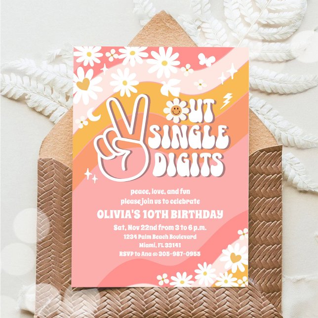 Retro Groovy 10-års Födelsedagsinbjudan Inbjudningar (Skapare uppladdad)