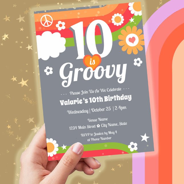 Retro Groovy 10:e födelsedagen Inbjudningar (Skapare uppladdad)