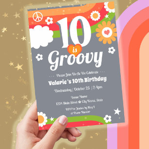 Retro Groovy 10:e födelsedagen Inbjudningar