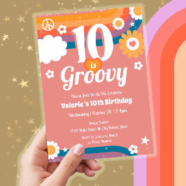 Retro Groovy 10:e födelsedagen Inbjudningar