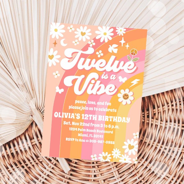 Retro Groovy 12-års födelsedagsinbjudan Inbjudningar (Skapare uppladdad)
